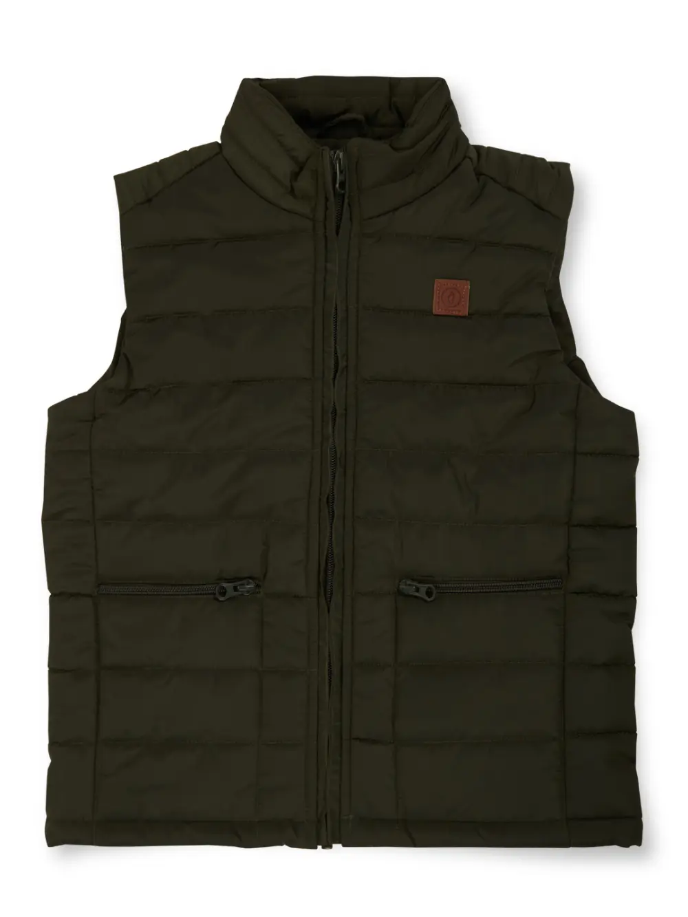 Gini And Jony Boys Olive Solid Taffeta Heavy Winter Jacket Sleeveless