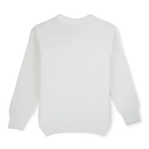 Boys White Solid Cotton Full Sleeves Sweater
