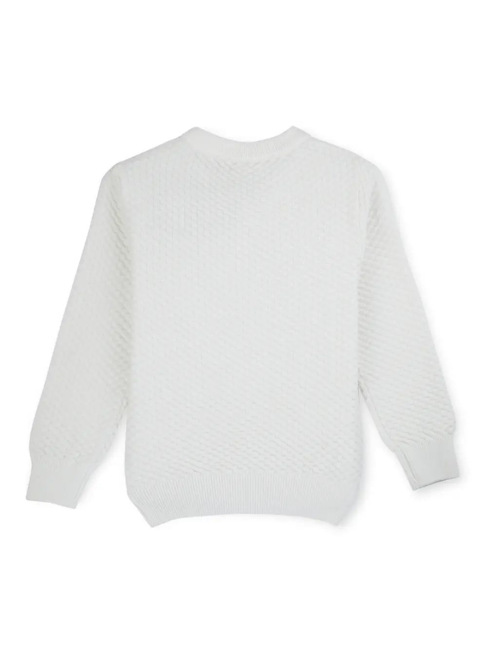 Boys White Solid Cotton Full Sleeves Sweater
