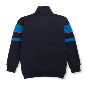Gini And Jony Boys Navy Blue Color Block Cotton Knits Jacket Full Sleeves