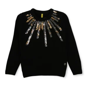 Gini And Jony Girls Black Embellished Woven Sweater Full Sleeves 4-5 Years