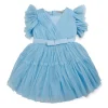 Gini And Jony Girls Blue Applique Net Dress Half Sleeves