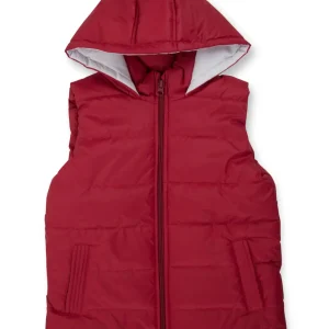 Gini And Jony Girls Red Solid Taffeta Heavy Winter Jacket Sleeveless 9-10 Years