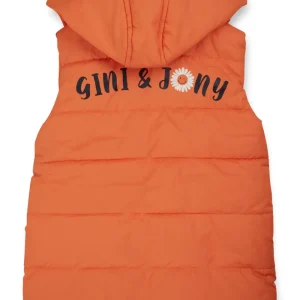 Gini And Jony Girls Orange Printed Taffeta Heavy Winter Jacket Sleeveless 9-10 Years