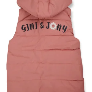 Gini And Jony Girls Peach Typographic Print Taffeta Heavy Winter Jacket Sleeveless 13-14Y