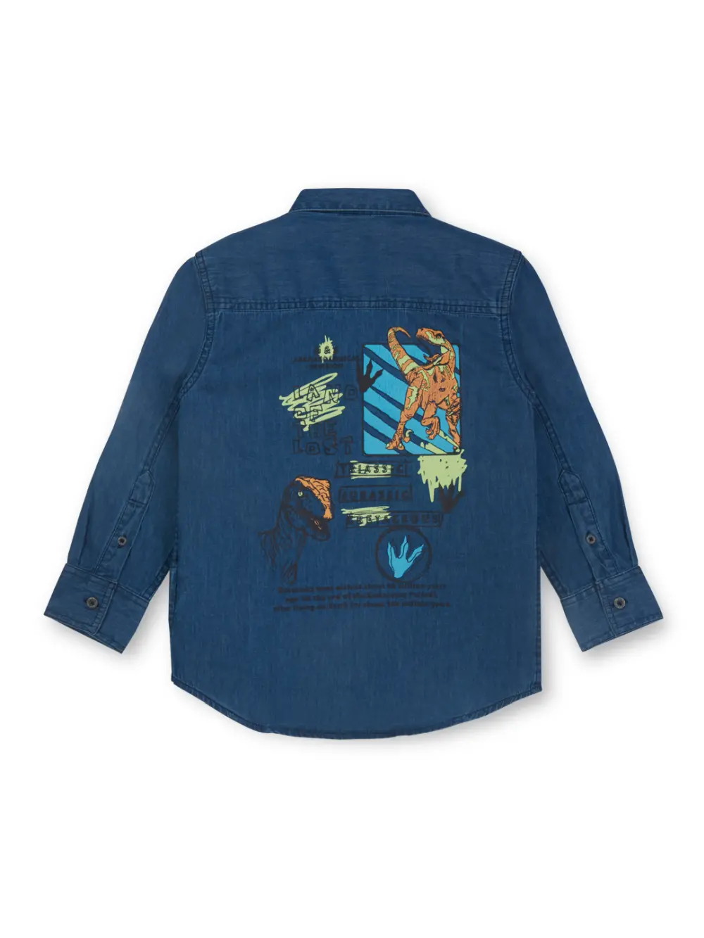 Gini And Jony Boys Blue Graphic Print Denim Shirt Full Sleeves