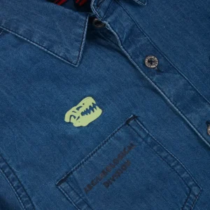 Gini And Jony Boys Blue Graphic Print Denim Shirt Full Sleeves