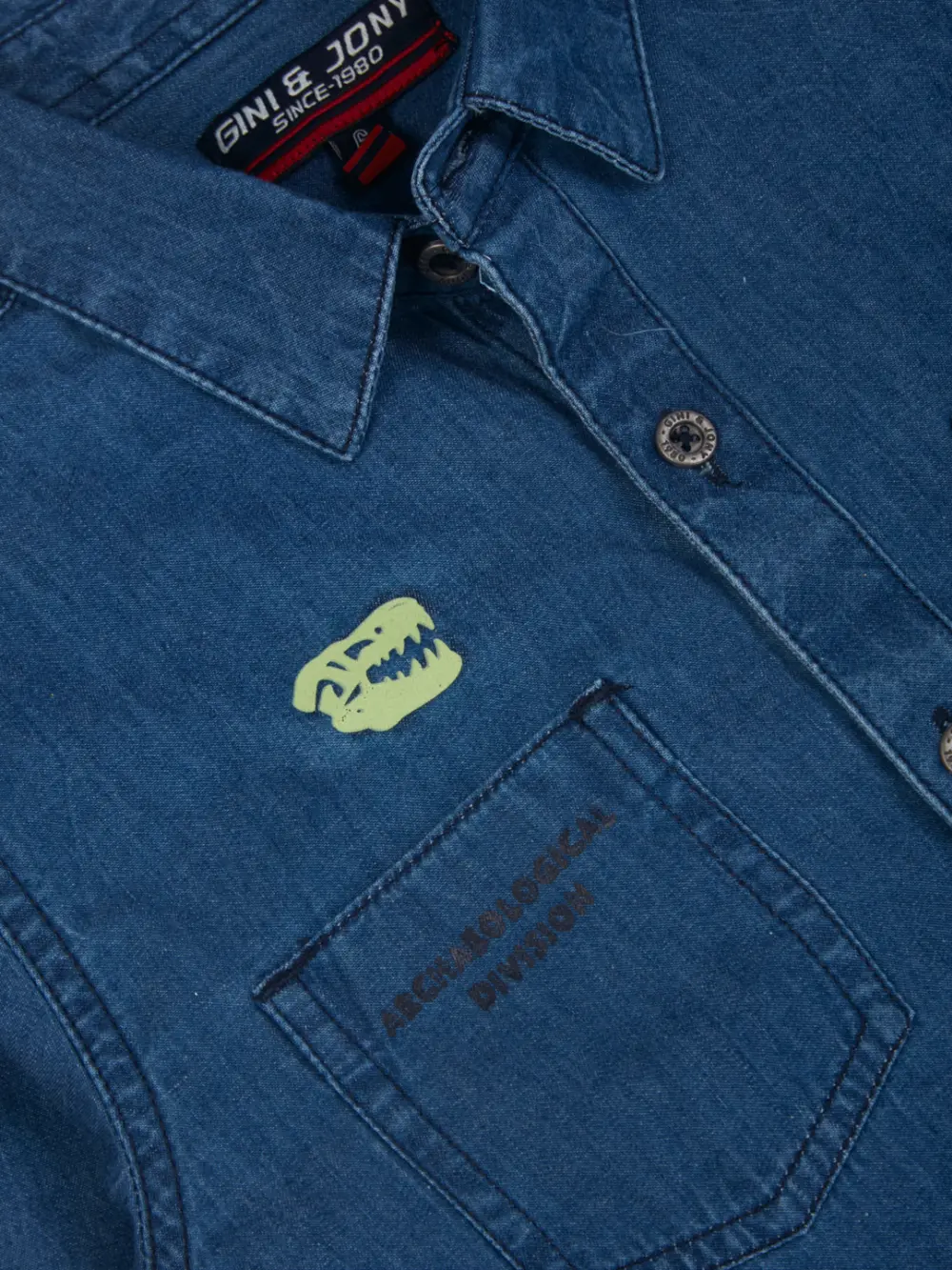 Gini And Jony Boys Blue Graphic Print Denim Shirt Full Sleeves