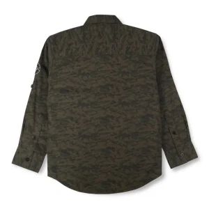 Gini And Jony Boys Green Camouflage Cotton Shirt Full Sleeves