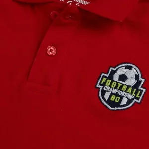 Gini And Jony Boys Red Solid Cotton Half Sleeves Polo T-Shirt