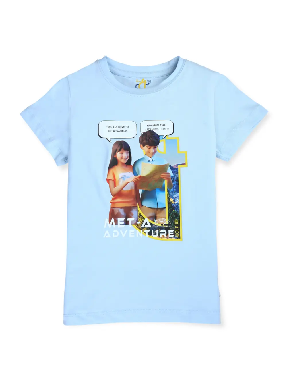 Gini And Jony Girls Blue Digital Print Lycra Knits Top Half Sleeves 9-10 Years