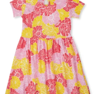 Gini And Jony Girls Pink Floral Print Cotton Dress Half Sleeves