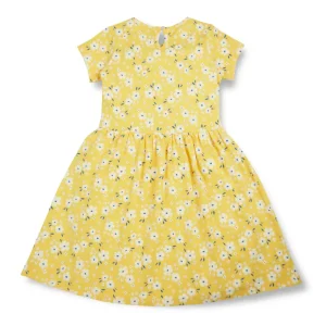 Gini And Jony Girls Yellow Floral Print Cotton Dress Half Sleeves
