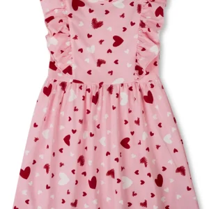 Gini And Jony Girls Pink Conversational Print Cotton Dress Sleeveless