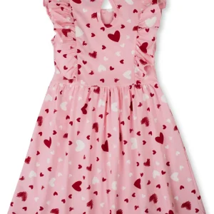 Gini And Jony Girls Pink Conversational Print Cotton Dress Sleeveless