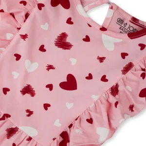 Gini And Jony Girls Pink Conversational Print Cotton Dress Sleeveless