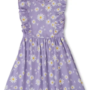 Gini And Jony Girls Purple Floral Print Cotton Dress Sleeveless