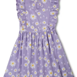 Gini And Jony Girls Purple Floral Print Cotton Dress Sleeveless