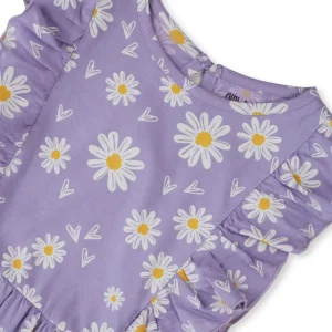 Gini And Jony Girls Purple Floral Print Cotton Dress Sleeveless