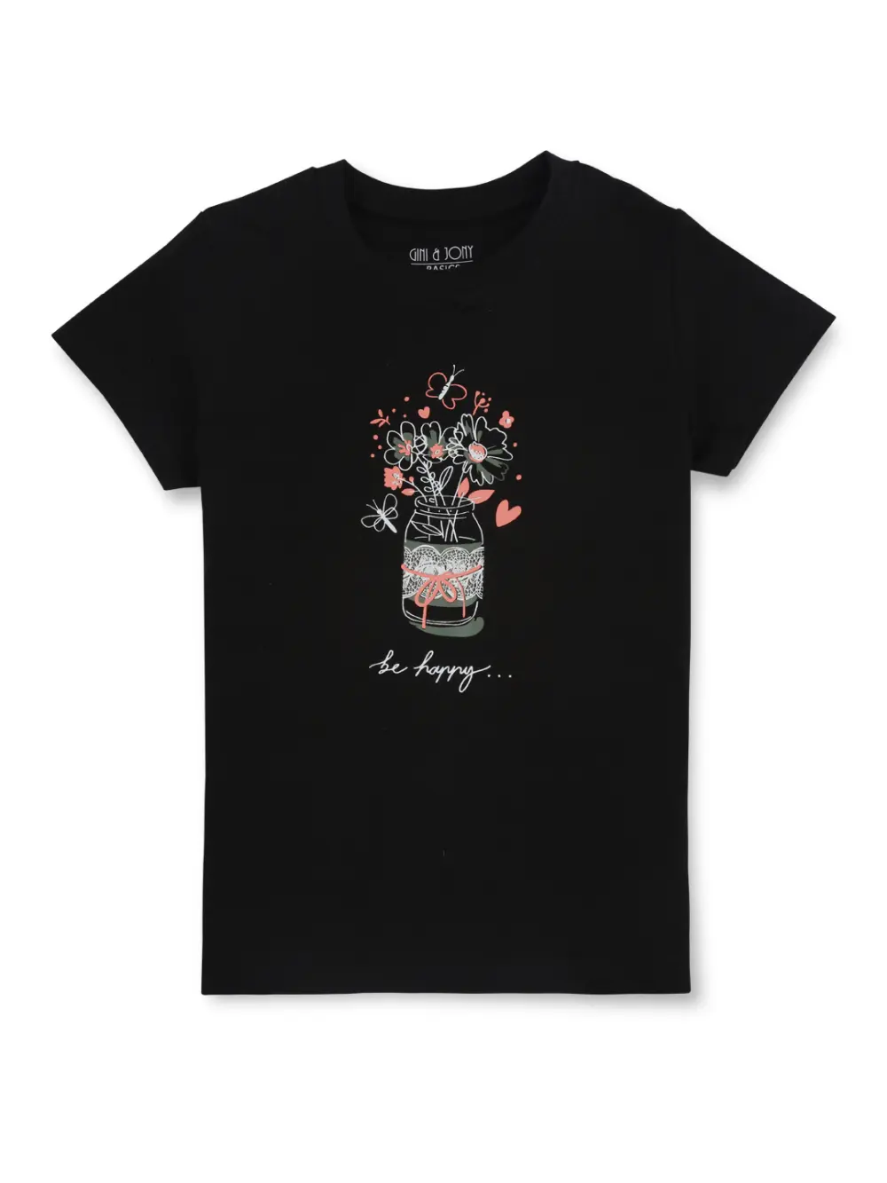 Gini And Jony Girls Black Graphic Print Cotton Knits Top Half Sleeves 3-4 Years