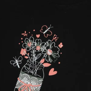 Gini And Jony Girls Black Graphic Print Cotton Knits Top Half Sleeves 3-4 Years