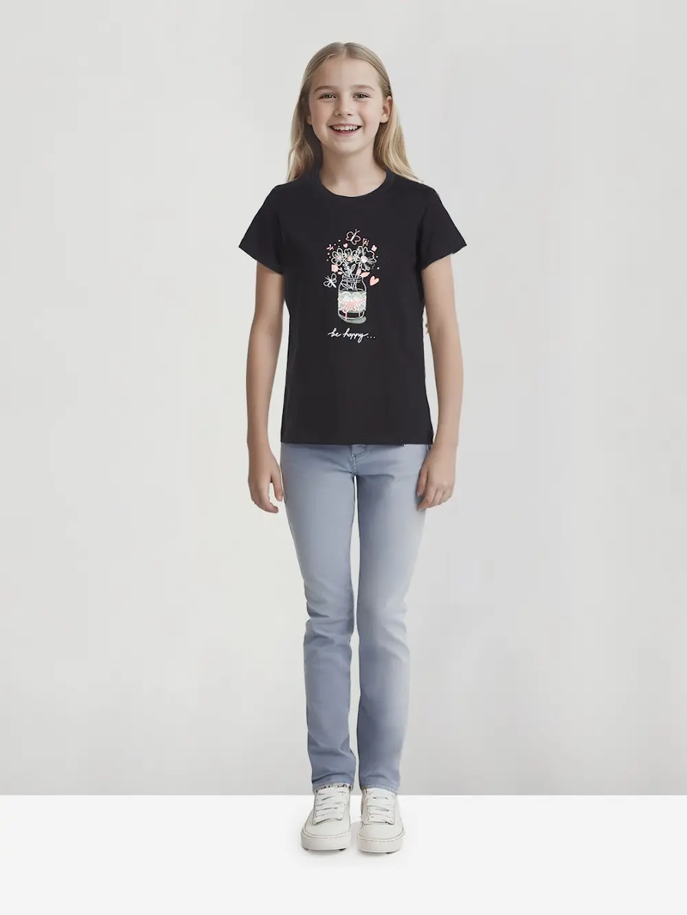 Gini And Jony Girls Black Graphic Print Cotton Knits Top Half Sleeves 3-4 Years