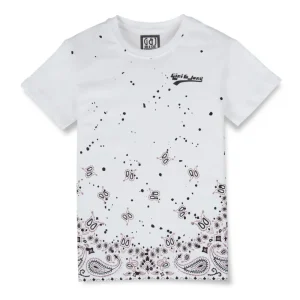 Gini And Jony Boys White Paisley Print Cotton T-Shirt Half Sleeves