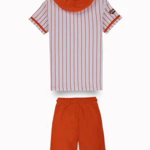 Gini And Jony Boys Orange Stripes Cotton Co-Ordinate Set