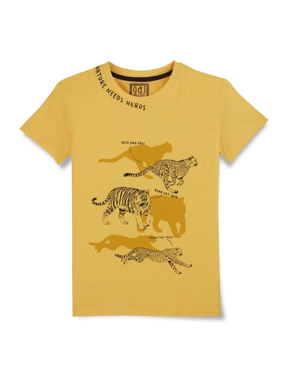 Gini And Jony Boys Yellow Tropical Print Cotton T-Shirt Half Sleeves