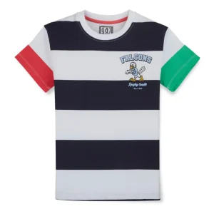 Gini & Jony Boys White Cotton Striped Crew Neck Half Sleeve T-Shirt