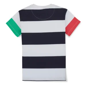 Gini & Jony Boys White Cotton Striped Crew Neck Half Sleeve T-Shirt