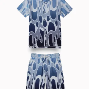Gini And Jony Boys Blue Abstract Print Cotton Co-Ordinate Set
