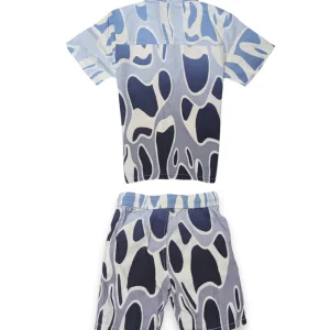 Gini And Jony Boys Blue Abstract Print Cotton Co-Ordinate Half Sleeves