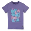 Gini And Jony Girls Purple Typographic Print Cotton Knits Top Half Sleeves 13-14 Years
