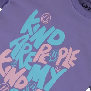 Gini And Jony Girls Purple Typographic Print Cotton Knits Top Half Sleeves 13-14 Years