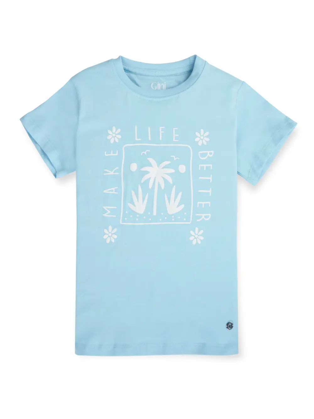Gini And Jony Girls Blue Graphic Print Cotton Knits Top Half Sleeves 9-10 Years