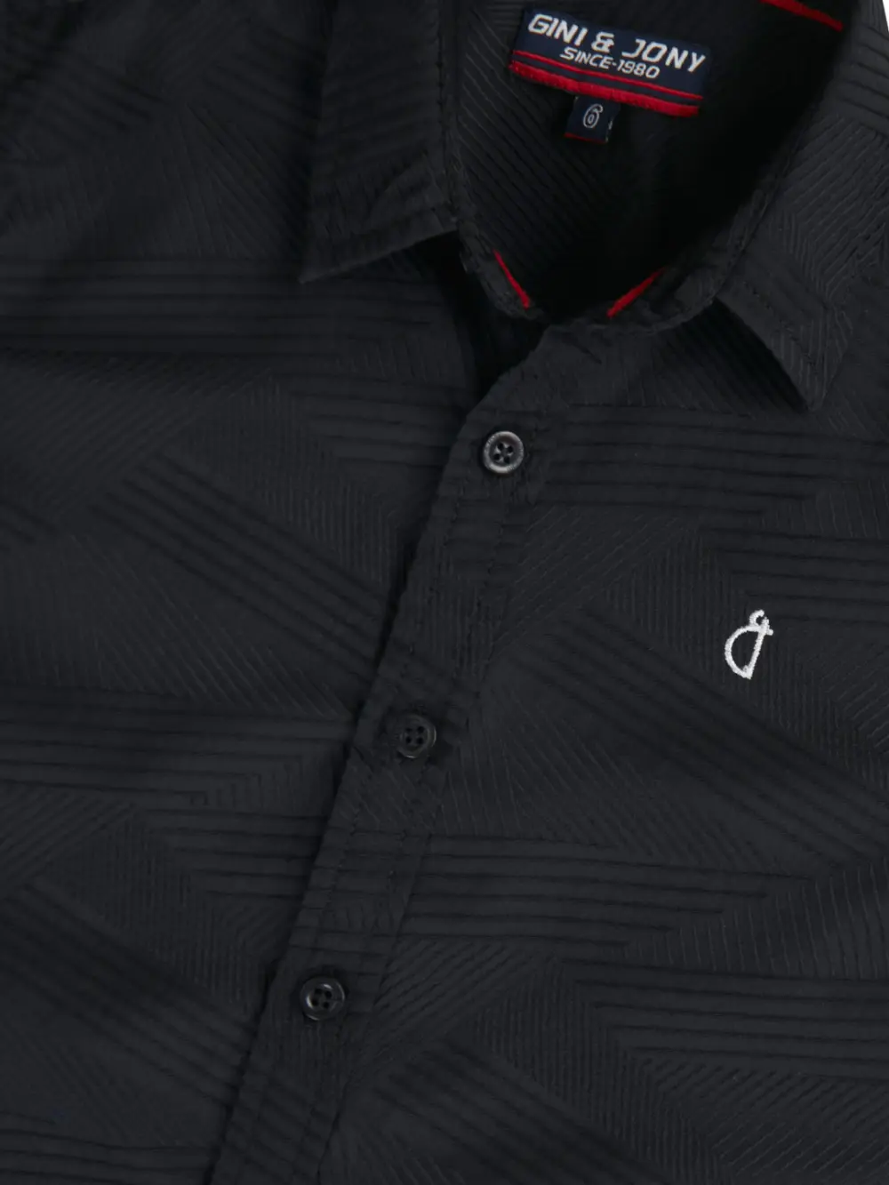 Gini & Jony Boys Black Cotton Abstract Print Collared Neck Half Sleeve Shirt