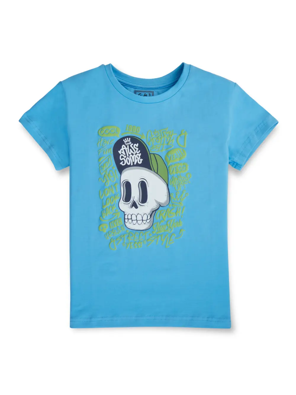 Gini & Jony Boys' Blue T-Shirt Knitshand-Wash Regular Fit