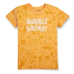 Gini And Jony Boys Yellow Conversational Print Cotton T-Shirt Half Sleeves
