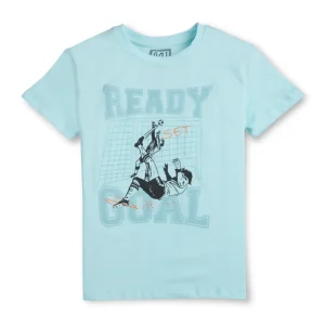 Gini & Jony Boys' Blue T-Shirt Knitshand-Wash Regular Fit