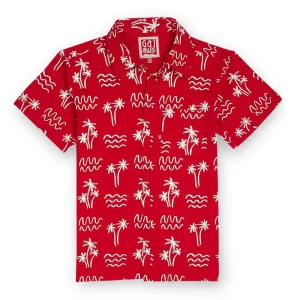 Gini And Jony Boys Red Tropical Print Cotton Shirt Half Sleeves