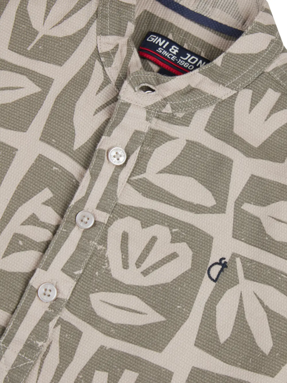 Gini And Jony Boys Grey Tropical Print Cotton Shirt Half Sleeves
