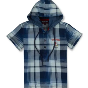 Gini And Jony Boys Blue Checks Cotton Shirt Half Sleeves
