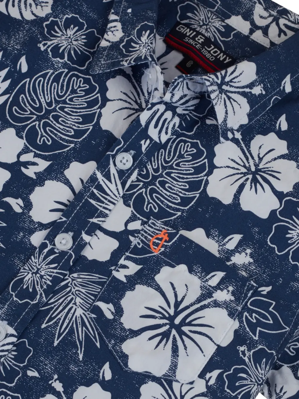 Gini And Jony Boys Navy Floral Print Cotton Shirt Half Sleeves