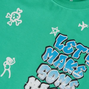 Gini And Jony Boys Green Typographic Print Cotton Lycra T-Shirt Half Sleeves