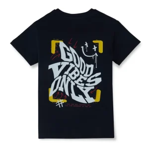 Gini And Jony Boys Navy Blue Typographic Print Cotton T-Shirt Half Sleeves