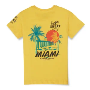 Gini And Jony Boys Yellow Graphic Print Cotton T-Shirt Half Sleeves
