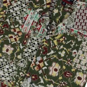 Gini And Jony Boys Olive Tribal Print Cotton Shirt Half Sleeves