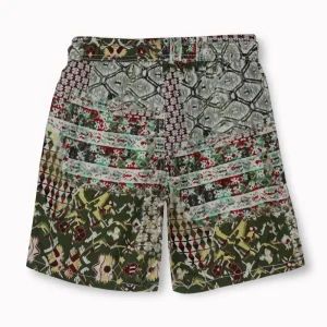 Gini And Jony Boys Olive Tribal Print Cotton Bermuda Elasticated