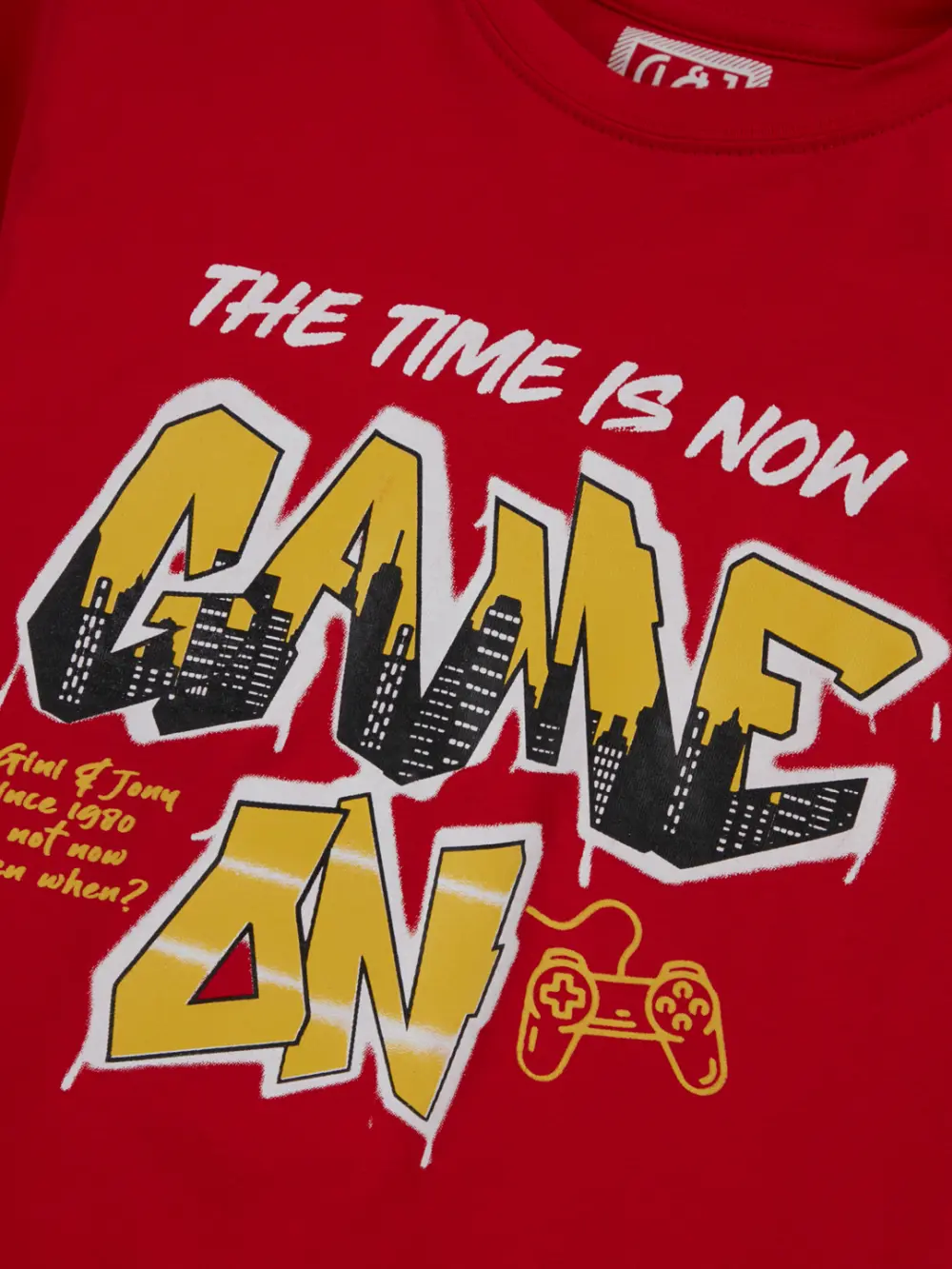 Gini And Jony Boys Red Graphic Print Cotton Lycra T-Shirt Half Sleeves